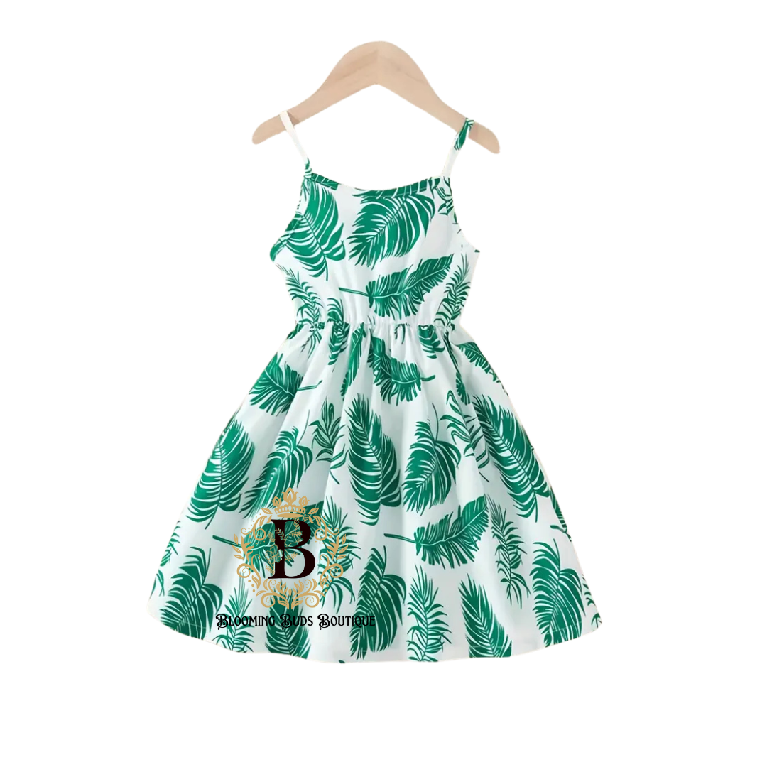 Girl's Tropical Leaf Print Sleeveless Dress