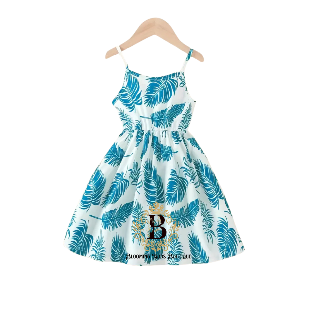 Girl's Tropical Leaf Print Sleeveless Dress