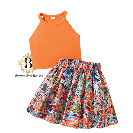 Casual Sleeveless Top & Skirt Set