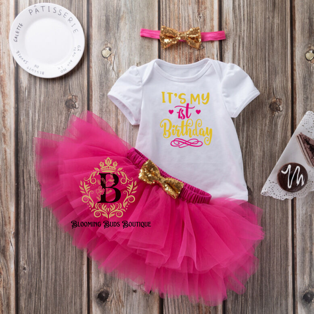 CUPCAKE 1ST BIRTHDAY BODYSUIT & MESH TUTU SKIRTS & HEADBAND