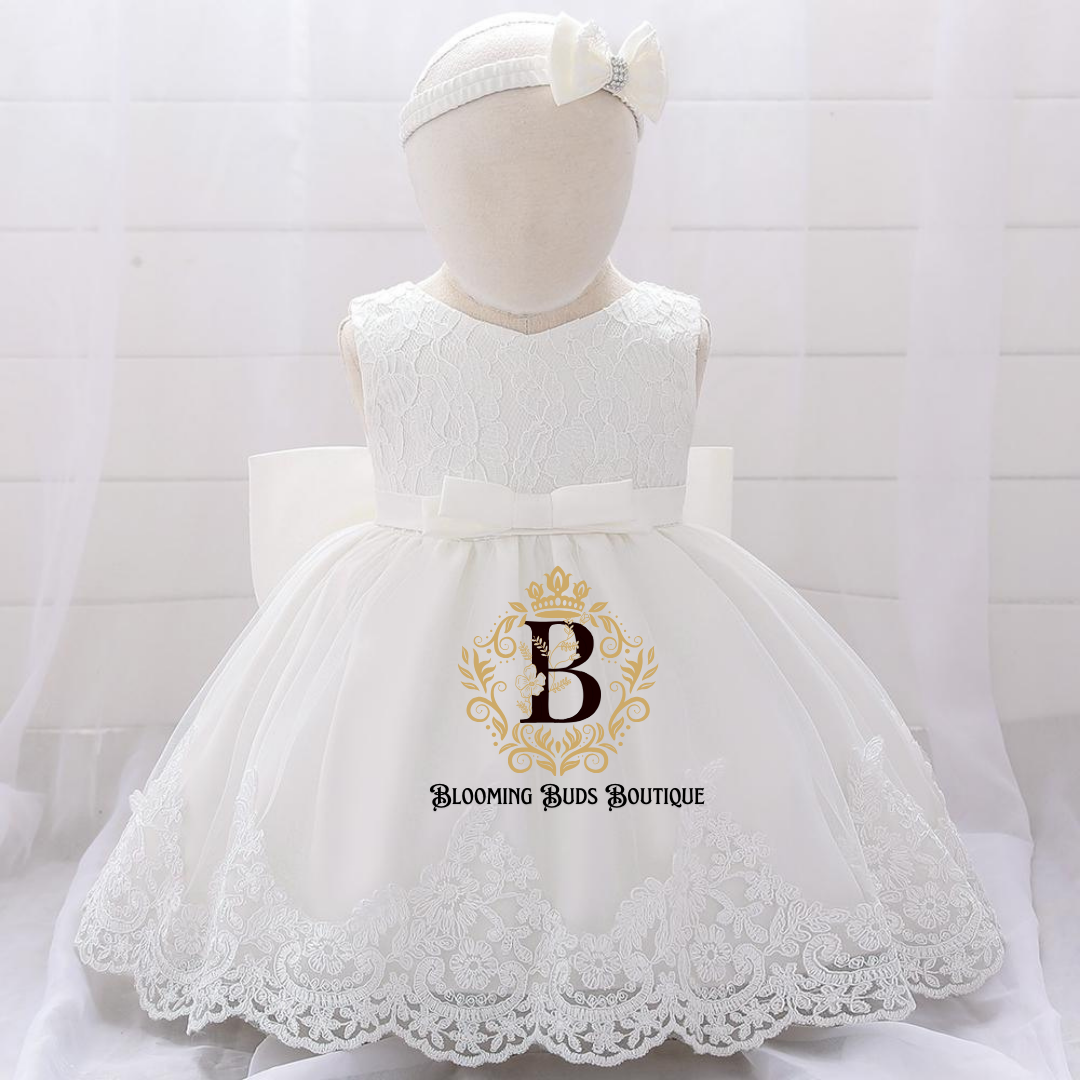 Baby Girl Princess Bow Lace Dress With Headband
