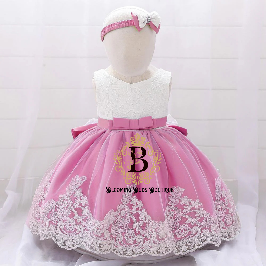 Baby Girl Princess Bow Lace Dress With Headband