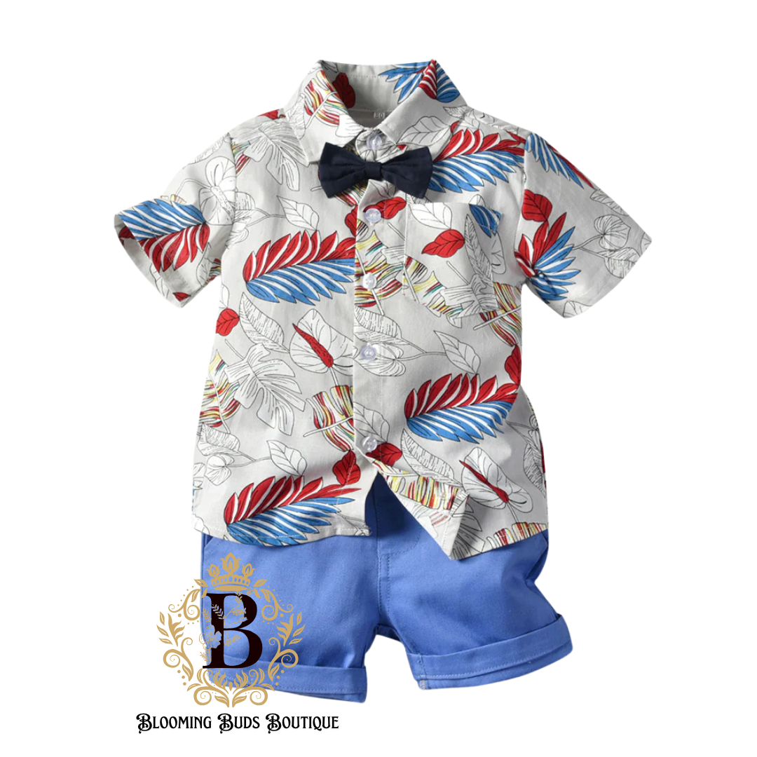 Toddler Boys 2 Pc Set Printed Bow Shirt And Solid Color Shorts
