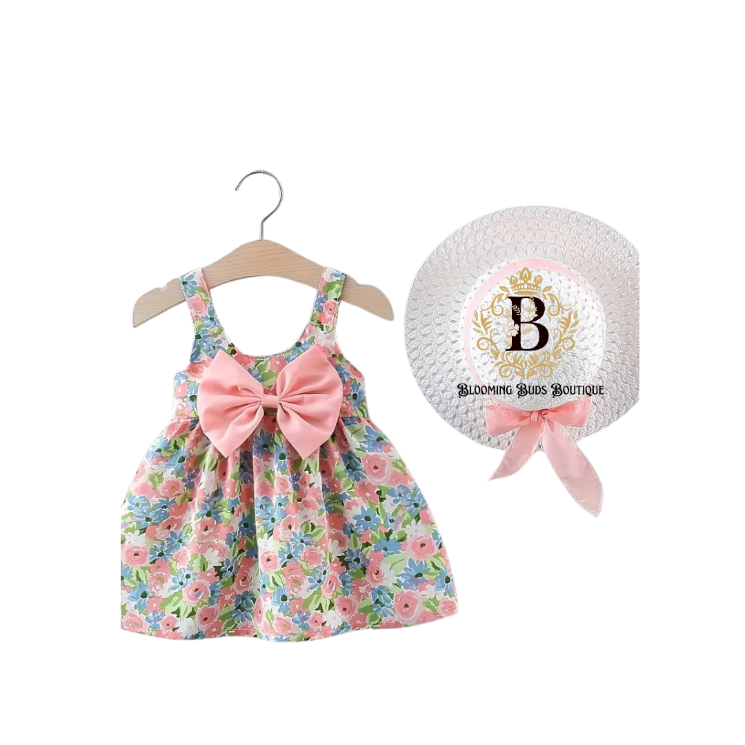 2PC Floral Dress & Matching Hat