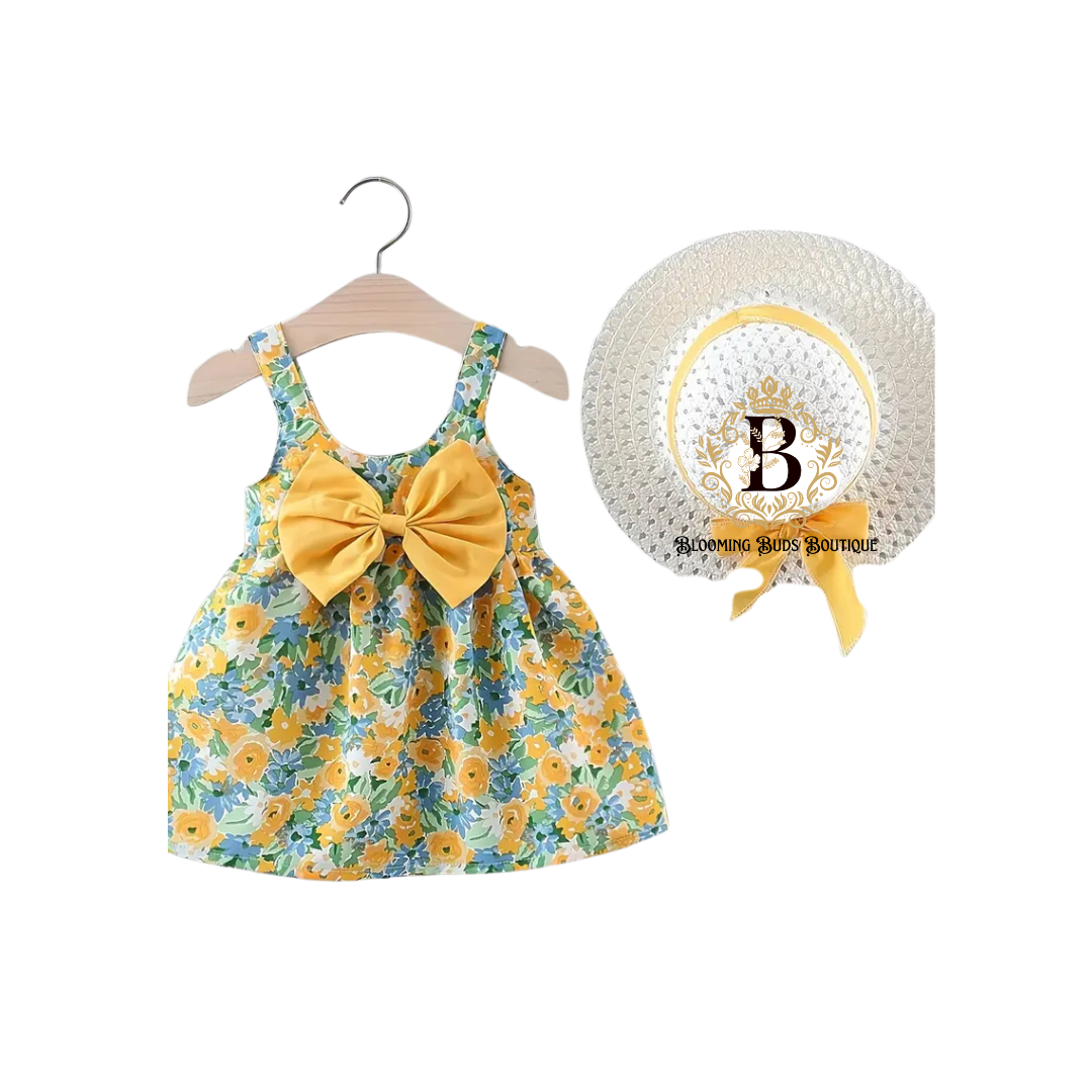 2PC Floral Dress & Matching Hat
