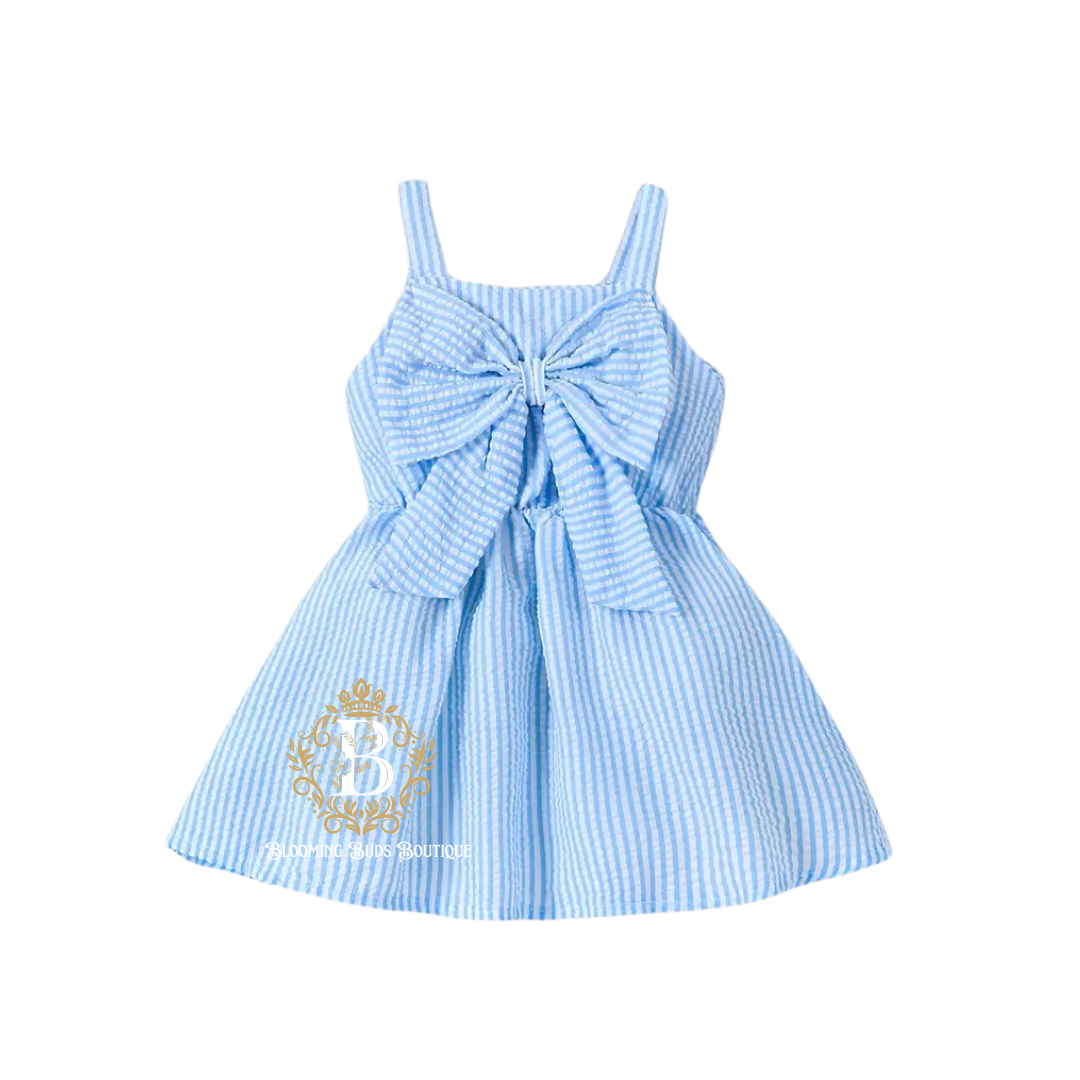 Charming Striped Bubble Bow Dress