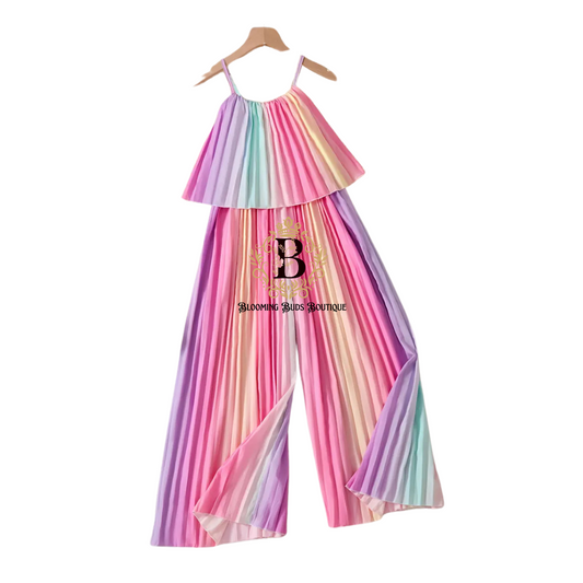Girls Pleated Rainbow Jumpsuit