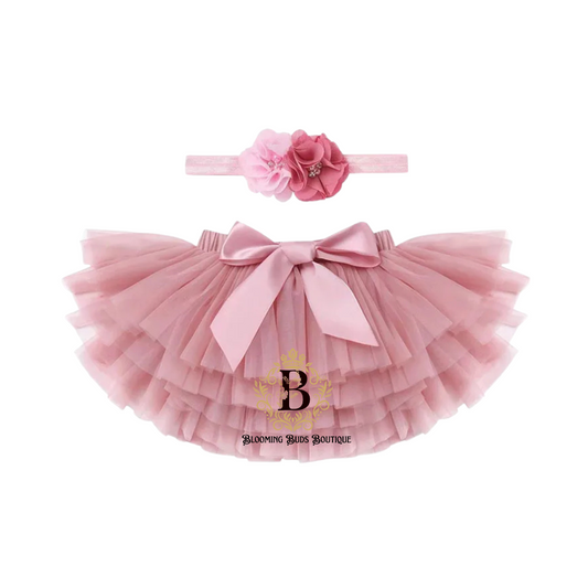 Girl Baby Tulle Tutu Skirt &  Flower Headband