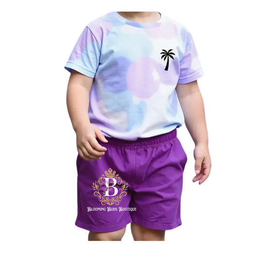Boys Purple Tie-Dye Palm Tree 2PC Set