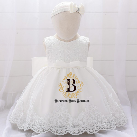 Baby Girl Princess Bow Lace Dress With Headband