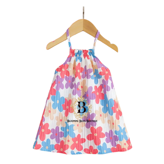 Loose Fit Pleated Flower Print Dress