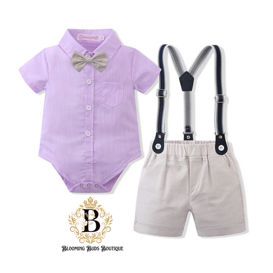 Baby Boy 2 Piece Set Bowtie Lilac Shirt