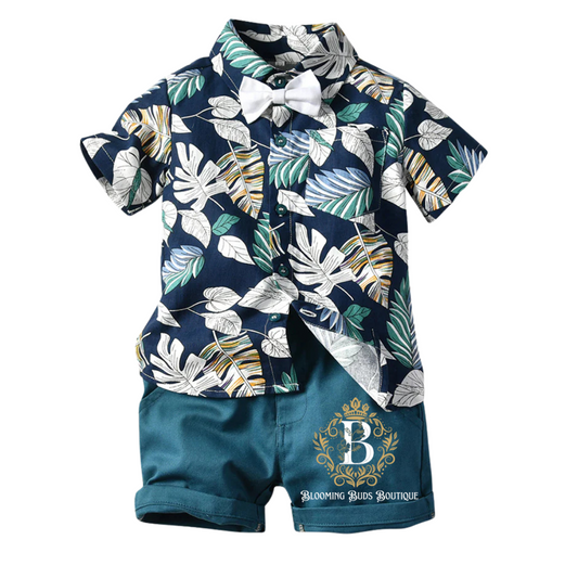 Toddler Boys 2 Pc Set Printed Bow Shirt And Solid Color Shorts