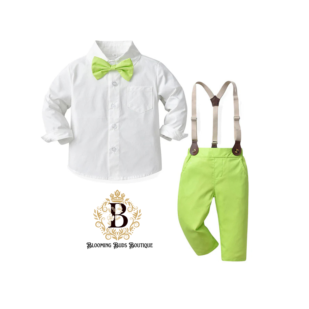 Boys 2 Piece Set Bowtie Shirt And Long Pants (Green)