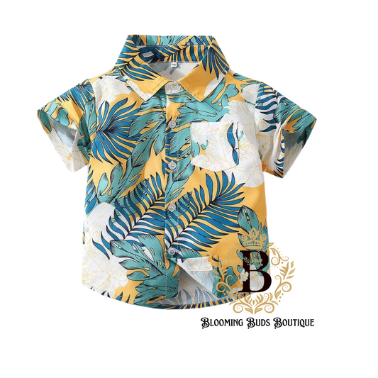 Toddler Boys Tropical Leaves Printed Shirt
