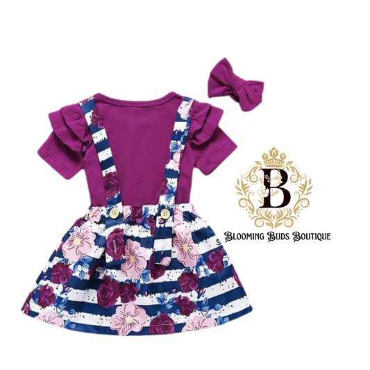 Toddler Girl 3pc Ruffle Bodysuit & Floral Printed Skirt With Headband