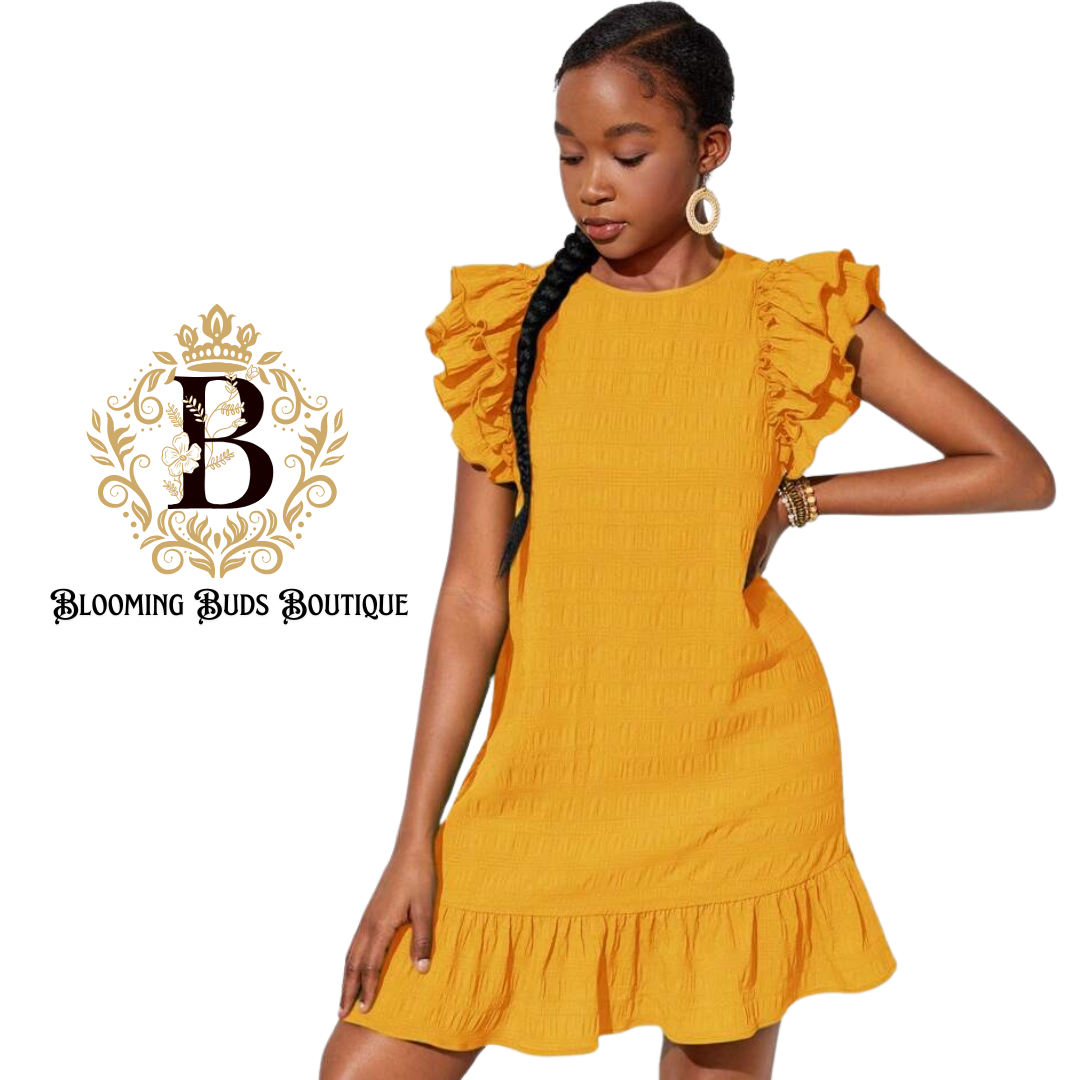 Teen Girl Ruffled Sleeve Dress