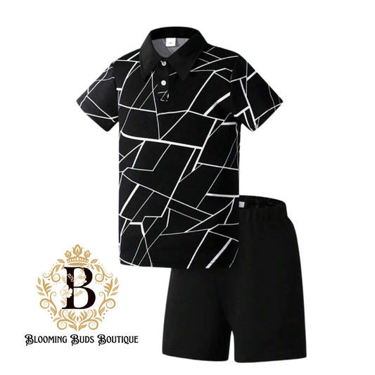 Tween Boy White Cracked Pattern Casual Set