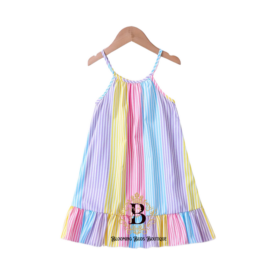 Girl's Casual Color Block Striped Dress