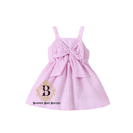 Charming Striped Bubble Bow Dress
