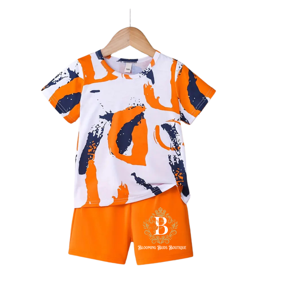 Boys Abstract Orange 2PC Set